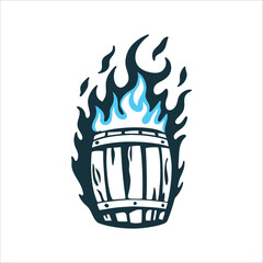 Burning Barrel Vector Illustration, Stylized Flames Bonfire Night Barrel engulfed in stylised flames bold red on midnight black