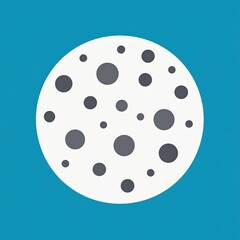 Obraz premium A simple illustration of a circular object with various dark gray spots against a blue background.
