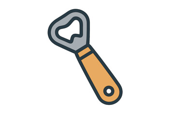 Wine bottle opener icon with filled outline, vintage bottle opener tool for graphic design, apps, adverts, and various cards, cartoon style vector illustration, transparent background, ordered set