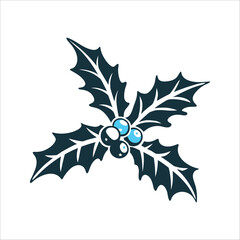 Christmas Holly Berry Sprig Icon Isolated Christmas Day Mistletoe sprig with two berries and leaves pine green on frost white