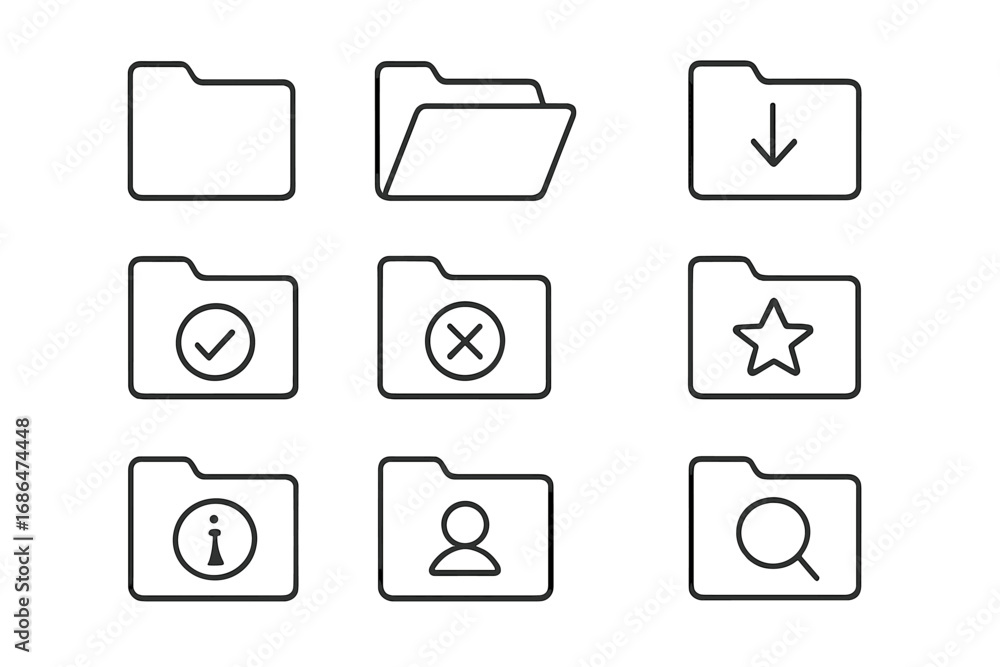 Poster folder icon set line outline style. vector files symbol collection for document management. download