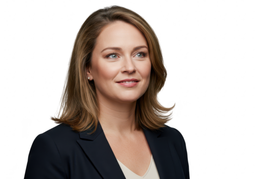 Professional woman smiling isolated on transparent background - Powered by Adobe