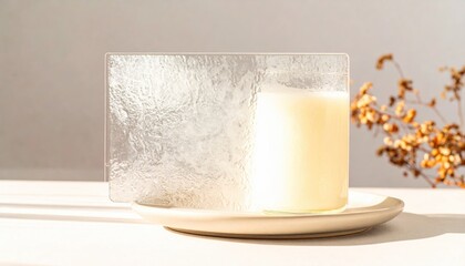 Frosted Glass Panel with Milk Glass and Dried Flowers