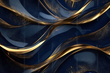 high detail visual of Luxury background in dark blue and gold colorwith wave shiny geometric futuristic ornament
