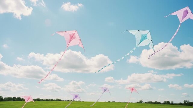 Colorful kites soaring in a clear blue sky
