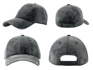 Gray suede baseball cap, four views