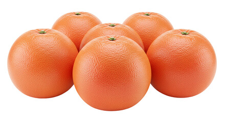 Five ripe oranges on transparent background