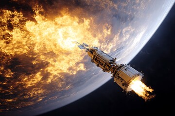Fototapeta premium A Fiery Ascent: Spacecraft Launching Through Earth's Atmosphere