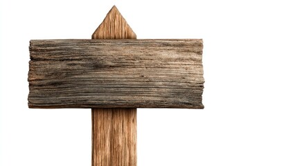 A weathered wooden signpost stands against a white background.