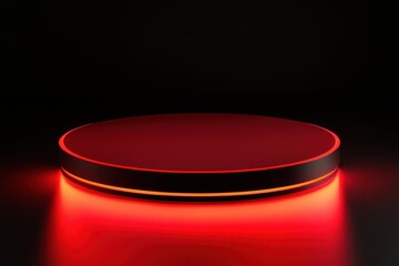 pixel perfect image of Red light round podium and black background for mock up