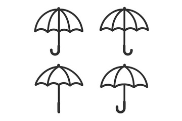 Umbrella outline icon set. Simple vector parasol collection. Bumbershoot line art for weather apps and graphic design. Rain protection symbol. Minimalist pictogram element.