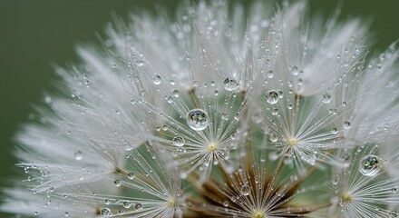 Each droplet tells a story on the fragile threads of a dandelion, capturing light, life, and the quiet poetry of morning dew.