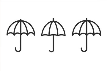 Umbrella outline icon set. Vector collection of three simple parasol symbols for graphic design. Weather line art for apps. Concept for rain, sun, safety, protection, and insurance.