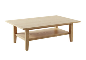Light wood coffee table with lower shelf isolated on transparent background