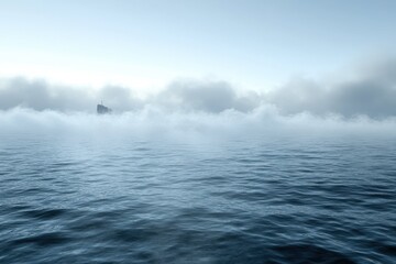 ultra HD visual of Cloudy horizon and Fog over the sea waves natural background cargo ship on the horizon realistic image photo high detail 8k