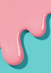 Obraz premium Abstract pastel pink paint dripping on a vibrant turquoise background with shadow