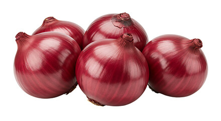 Red onions group isolated transparent background