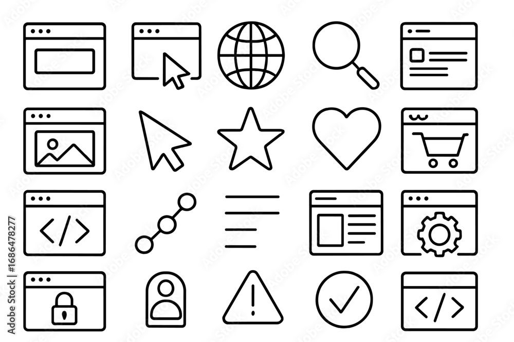 Fototapete web page line icon pack. ui ux outline signs for graphic and web design. vector set for apps and web