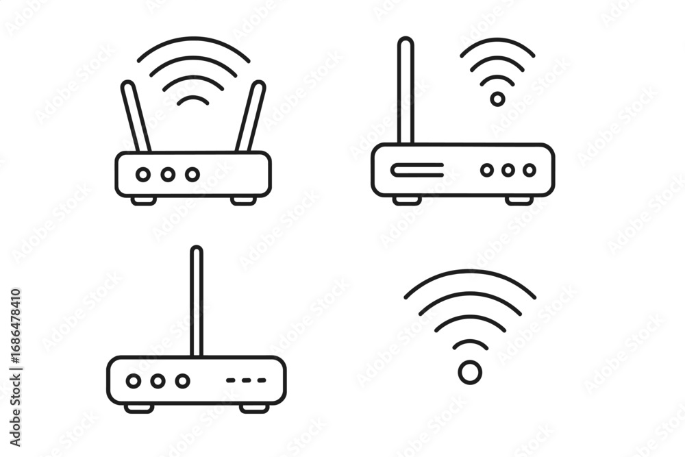 Fototapete wi-fi router icon set. wireless modem, network signal. internet connection concept. thin line vector