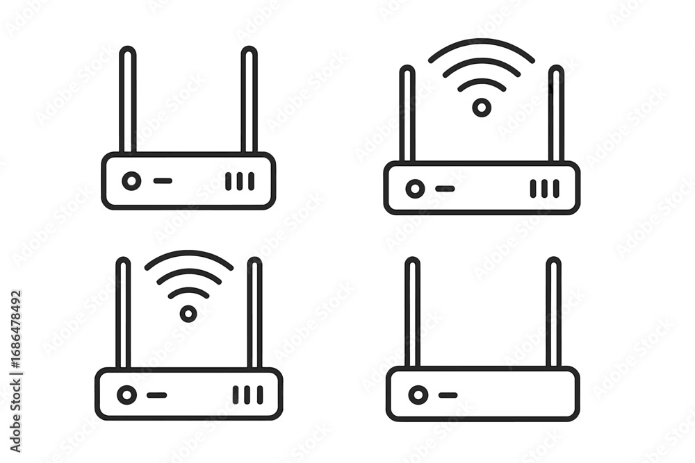 Fototapete wi-fi router thin line icon set. internet network connection, wireless signal concept. vector modem 