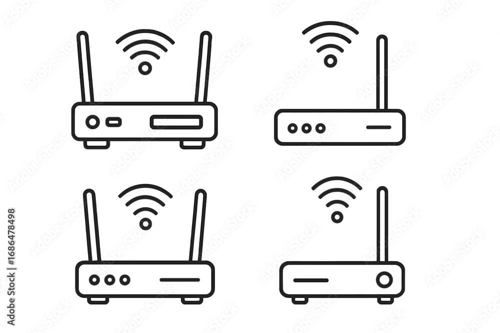 Fototapete wi-fi router line icon set. wireless internet modem, network signal connection concept. thin editabl