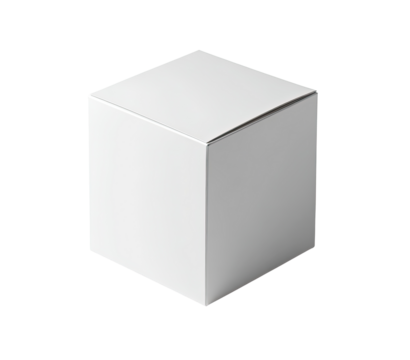 Blank white cube box.  A perfect square box, simple and clean, with folded edges.  Solid white color.  Three-dimensional presentation
