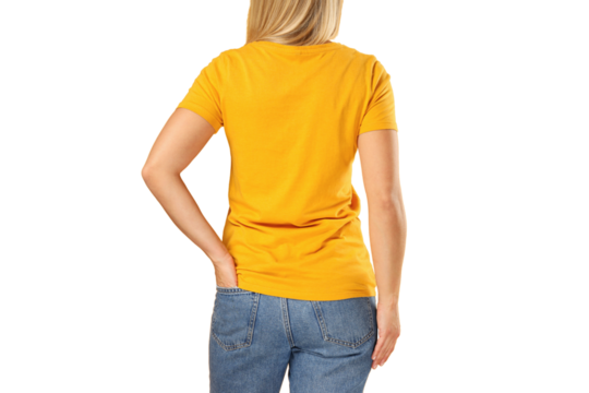 Casual yellow tee with a relaxed fit, isolated on white, PNG