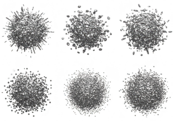 Six abstract grey splatter elements isolated on transparent background