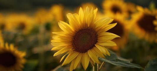 Fototapeta premium The stunning sunflower standing tall among a vibrant field of blooms