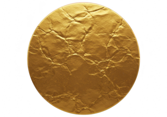 Gold circular textured paper, isolated on transparent background