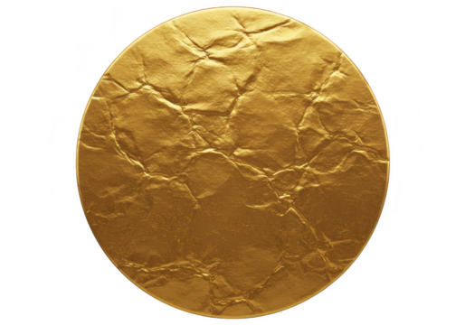 Gold circular textured paper, isolated on transparent background