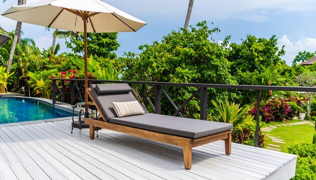 Tropical outdoor patio furniture by pool