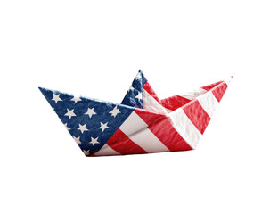 Folded paper boat adorned with the American flag