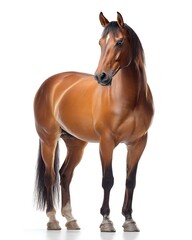 Fototapeta premium A Brown Horse Standing With Visible Swollen Front Hoof, Veterinary Documentation Style, Isolated On White Background, Premium Quality For Commercial Stock Use, No Text