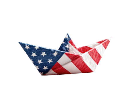 Folded paper boat adorned with the American flag