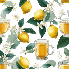 Lemon tea pattern with flowers and leaves (1)