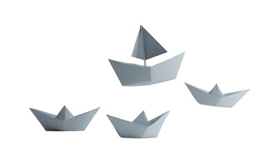 Group of origami paper ships, light gray