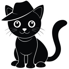 
Cat in Lifebuoy Design Format A cute kitten sits upright, wearing a brown hat. Its large eyes and tiny nose give it an endearing look, while its tail curls around its side.