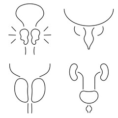 Group of black prostatitis icons on a white background. Vector illustration.
