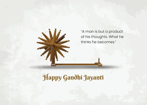 Happy Gandhi Jayanti, 2nd October with Gandhiji Charkha Illustration