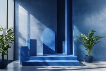 ultra HD visual of product display blue podium for product presentation