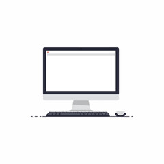 Fototapeta premium Illustration of a desktop computer setup with a blank screen, keyboard, and mouse, isolated on a white background.