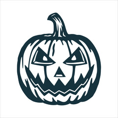 Halloween Pumpkin Carving Silhouette, Jack O' Lantern Halloween Carved pumpkin face with triangular eyes nose stark white on pumpkin orange