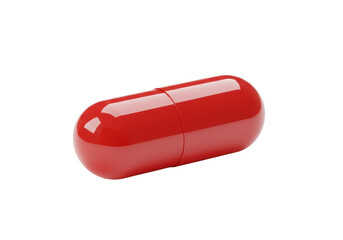 Single red capsule isolated on transparent background