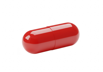 Single red capsule isolated on transparent background