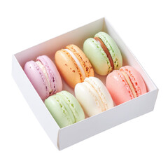 Assorted Pastel Macarons PNG set in White Box Isolated on Transparent background
