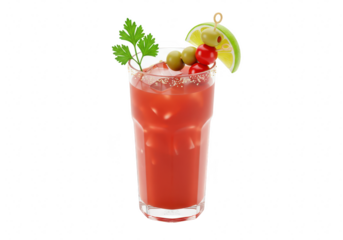 Bloody mary cocktail with garnish isolated on transparent background
