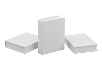 Three blank white books isolated on transparent background