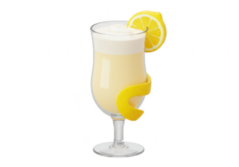 Creamy lemonade drink with lemon slice and twist isolated on transparent background