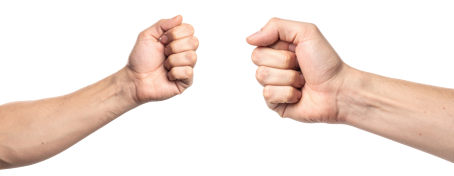 Two Hands In Rock Paper Scissors Gesture Showing Gripping Action Against Transparent Background